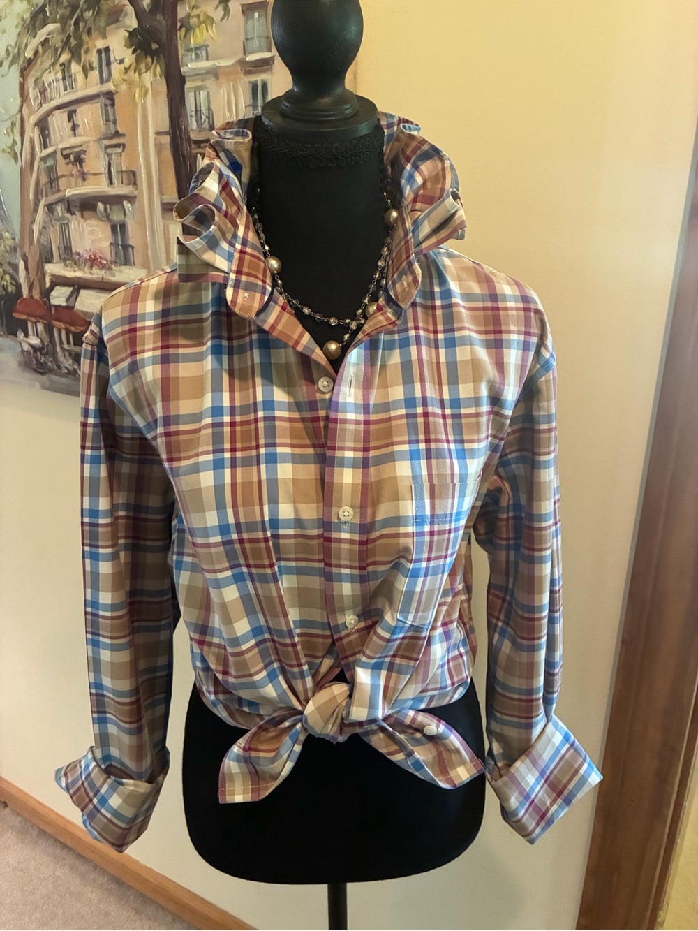 Lands' End Multicolor Plaid Button-Down Shirt in Blue, Tan, Cream, Maroon